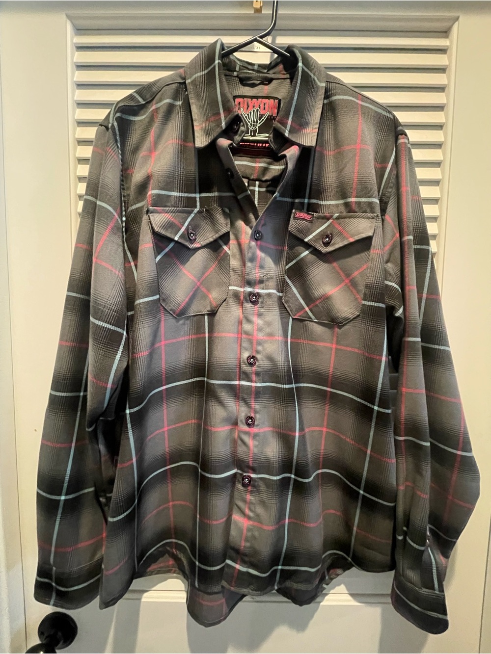 DIXXON Black Plaid Button-Down Shirt with Blue and pink Windowpane - Picture 7 of 7